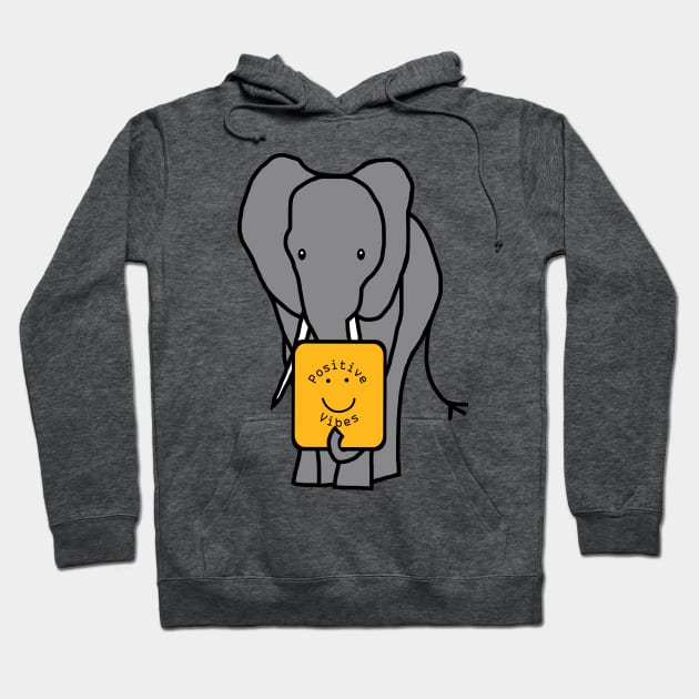 Cute Elephant with Positive Vibes Smiley Face Hoodie by ellenhenryart